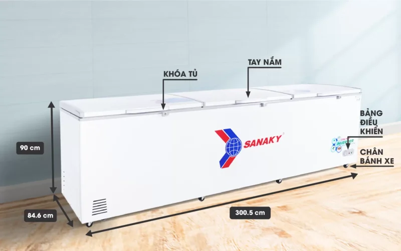 Tủ đông Sanaky 1300 lít VH-1399HY3 Inverter một ngăn ba cánh