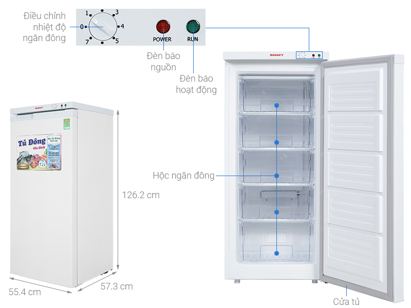 Tủ đông đứng Sanaky Inverter 150 lít VH-180VD3 năm hộc chứa
