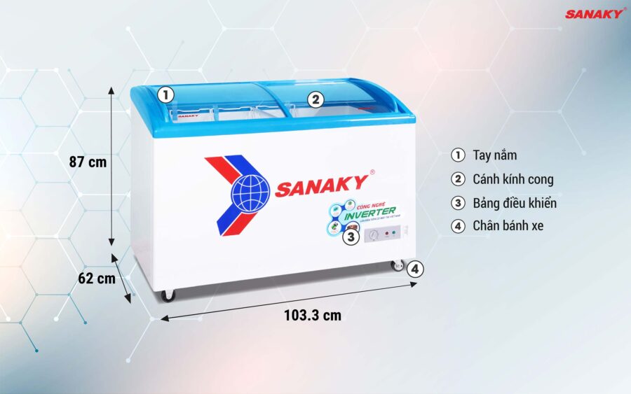 Khoang chứa và giỏ trưng bày kem bên trong Sanaky VH-3899K3B