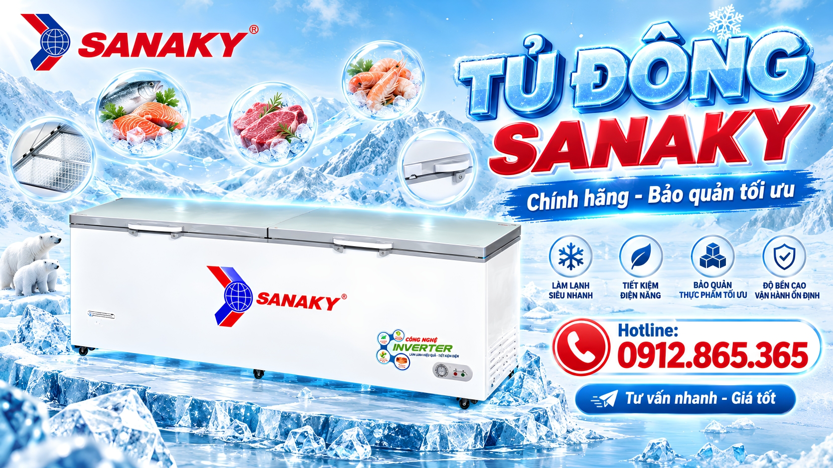 Tủ đông Sanaky chính hãng – tư vấn chọn mẫu và dung tích